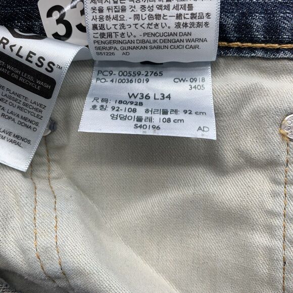 Levi's 559 Jeans Mens 36x34 Relaxed Fit Straight Leg‎ Blue Hand Sand Whiskered - Picture 9 of 11